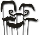 Set of 6 moustaches on clear sticks