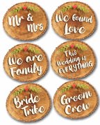 Set of six photo realistic wood slice wedding photo booth props 